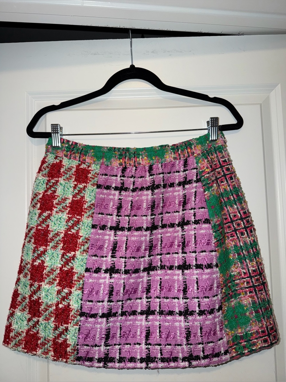Patchwork Bouclé Mini Skirt - Pink, Red & Green